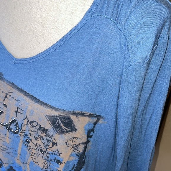 Susan Lawrence Paris Scenes Graphic Top Drop 3/4 Sleeve Blue Size Medium - Picture 4 of 8